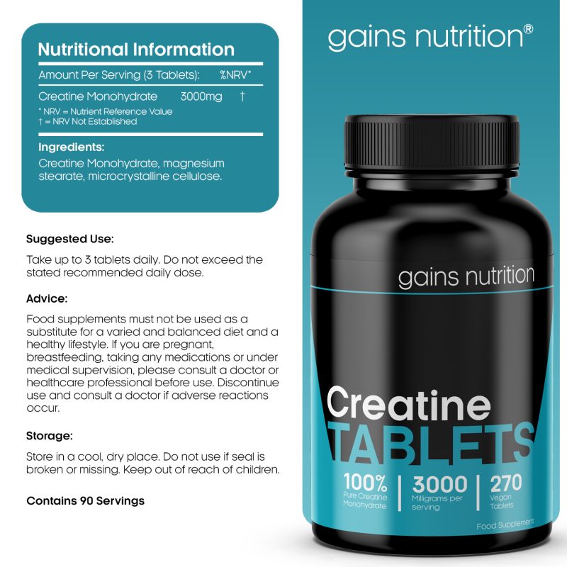 Creatine Monohydrate Tablets 3000mg per serving