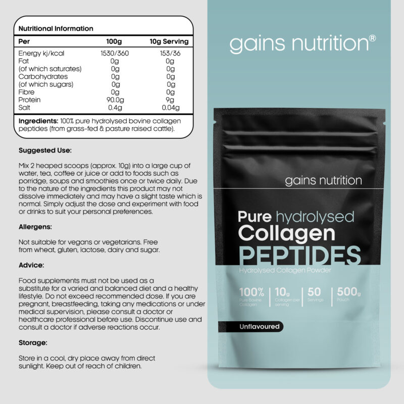 Gains Nutrition Bovine Collagen Peptides - Nutritional Information