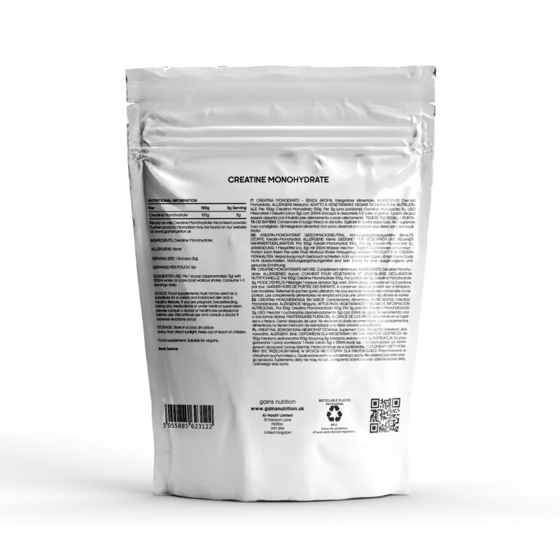 Gains Nutrition Creatine Monohydrate Powder - 166 Servings.