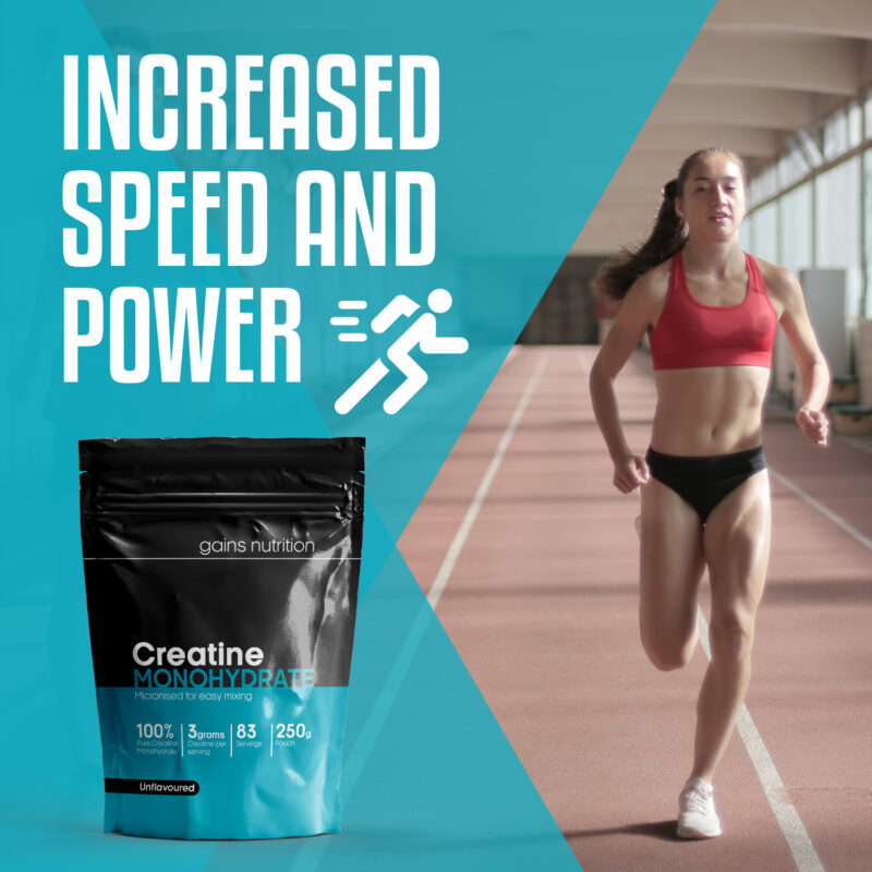 Gains Nutrition Creatine Monohydrate Powder - Increased Speed & Performance.