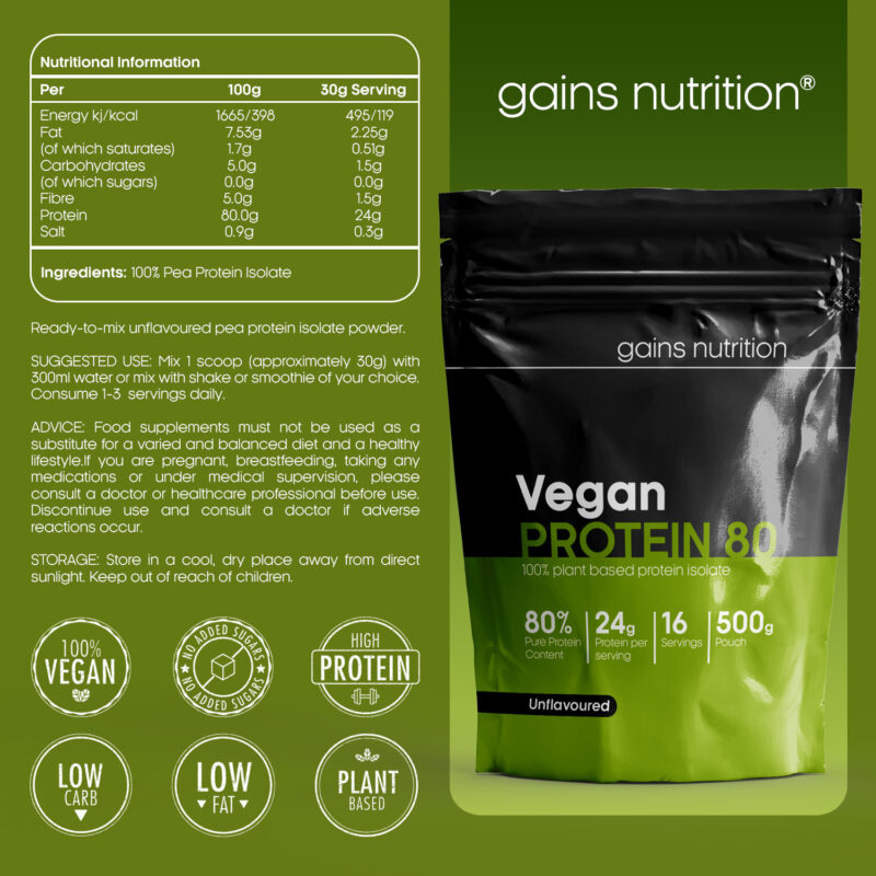 Gains Nutrition Vegan Protein 80 - 500g - Nutritional Information