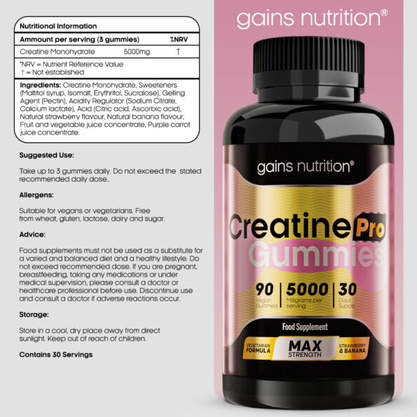 Creatine Pro Gummies 5 Grams Nutritional Information