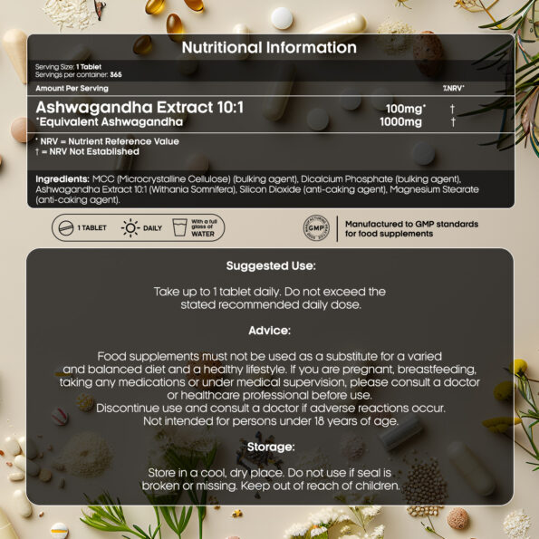 Ashwagandha 1000mg Tablets Nutrition